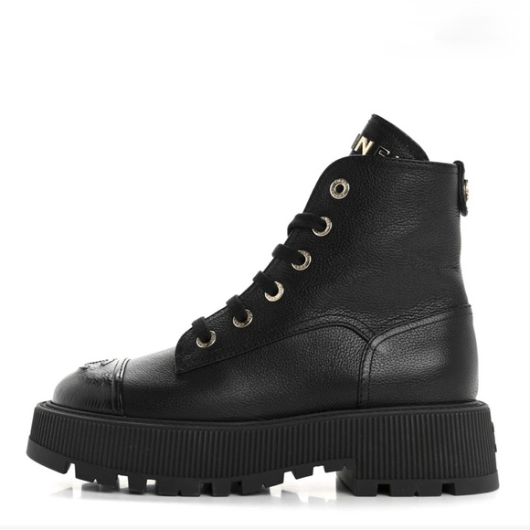 CHANEL Grained Calfskin Lace Up Combat Boots - Picture 2 of 11